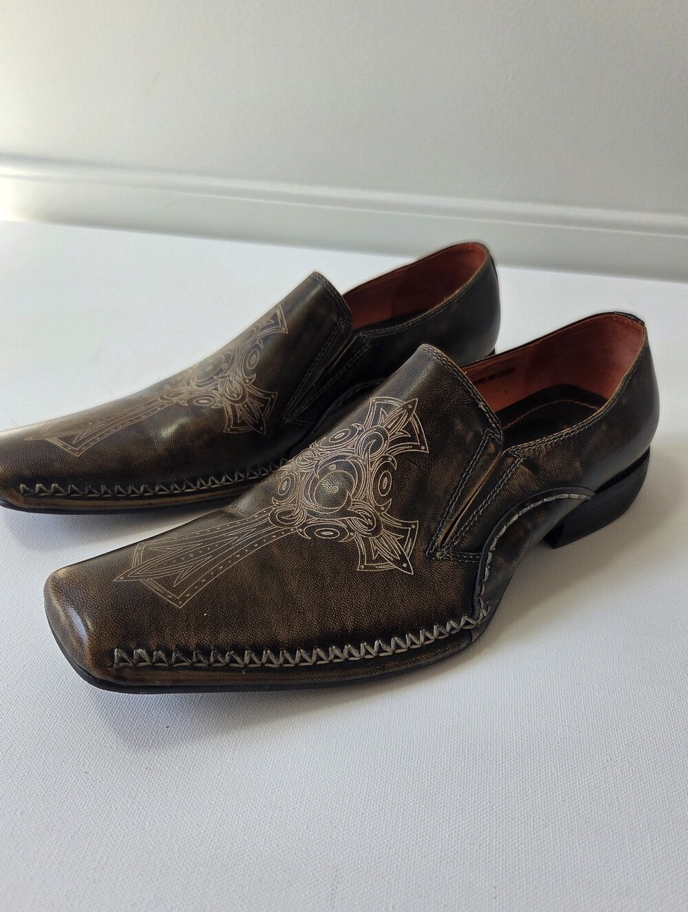 Robert Wayne Rome Handmade Leather Cross Loafers Western Gothic Mens 7